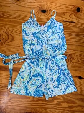 Lilly Pulitzer Blue Multicolor Sleeveless Tie-Waist Romper